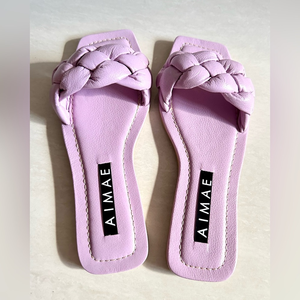 LIGHT PURPLE BRAIDED FLAT LEATHER SANDALS - SIZE VARIOUS - Picture 2 of 4